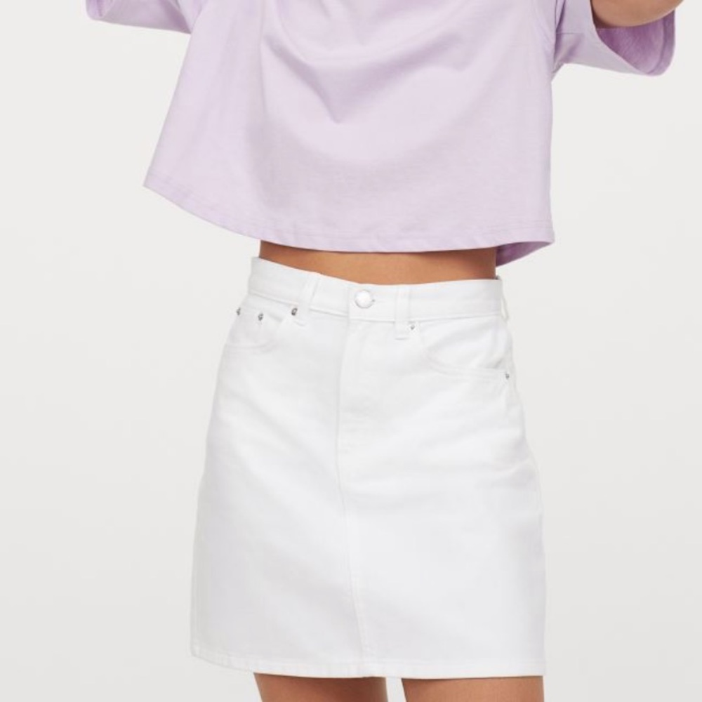 H&M Distressed White Denim Skirt